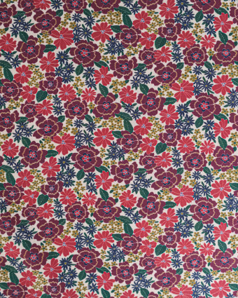 Tissu Coton Motif Fleurs Violettes Fond Ecru - Mercerine