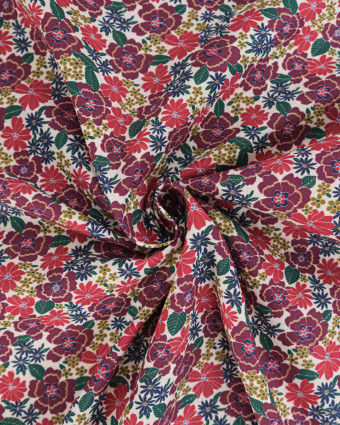 Tissu Coton Motif Fleurs Violettes Fond Ecru - Mercerine