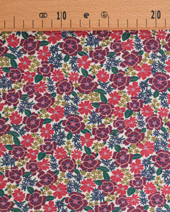 Tissu Coton Motif Fleurs Violettes Fond Ecru - Mercerine