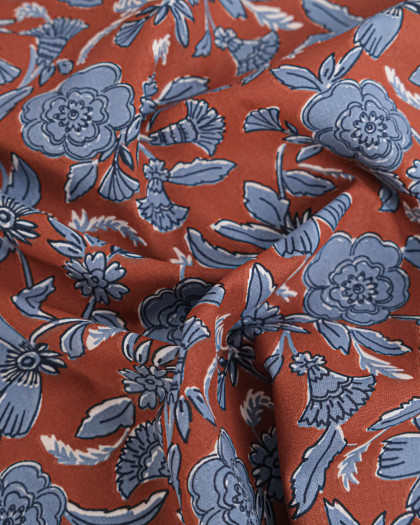 Tissu Coton Motif Fleurs d'Antan Fond Marron - Mercerine