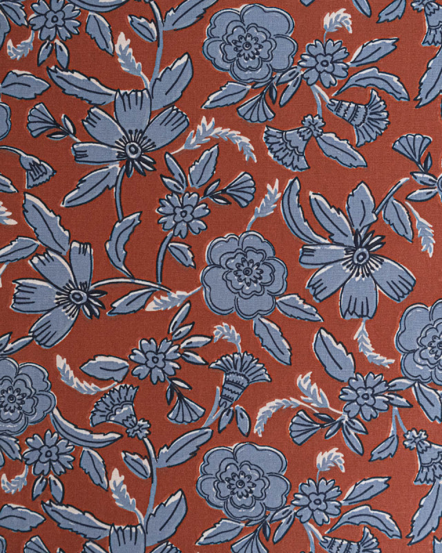 Tissu Coton Motif Fleurs d'Antan Fond Marron - Mercerine