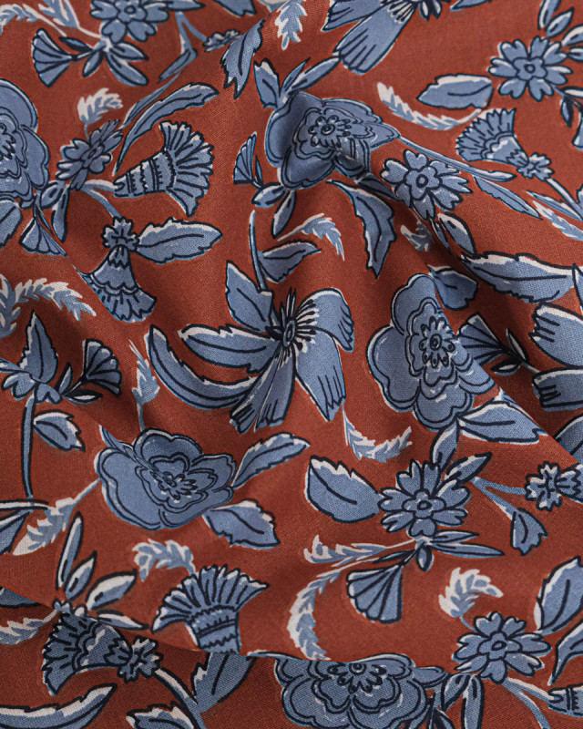Tissu Coton Motif Fleurs d'Antan Fond Marron - Mercerine