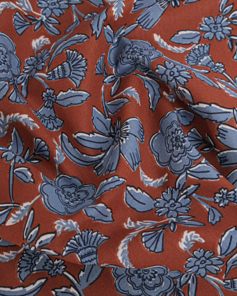 Tissu Coton Motif Fleurs d'Antan Fond Marron - Mercerine