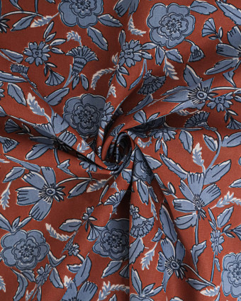 Tissu Coton Motif Fleurs d'Antan Fond Marron - Mercerine