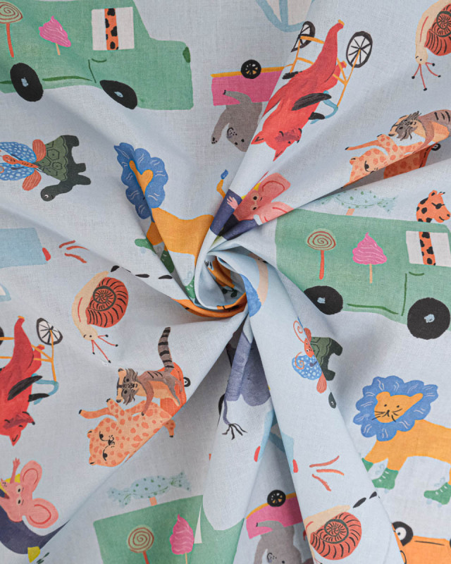 Tissu Coton Imprimé Animaux en Route - Mercerine