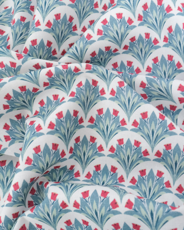 Popeline de Coton Digitale Imprimé Floral Bleu et Rouge - Mercerine