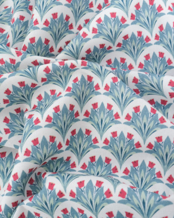 Popeline de Coton Digitale Imprimé Floral Bleu et Rouge - Mercerine