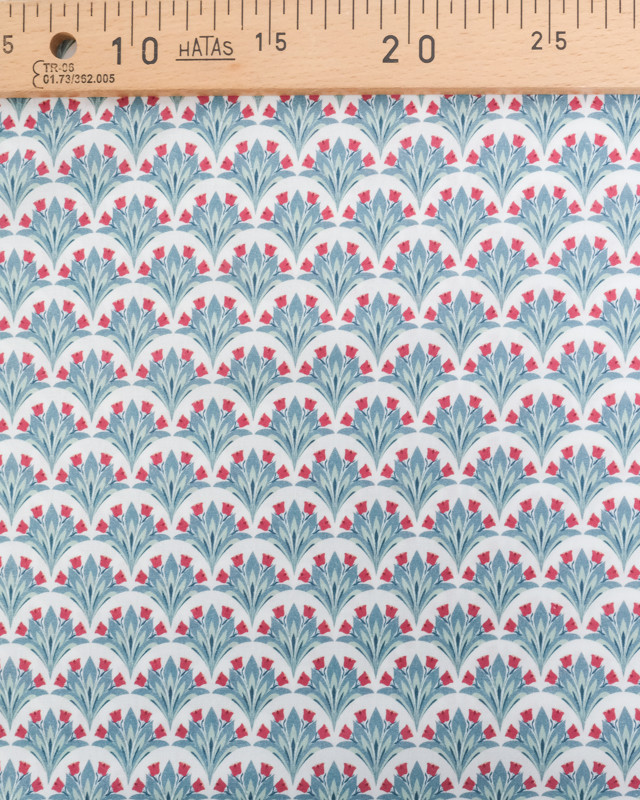 Popeline de Coton Digitale Imprimé Floral Bleu et Rouge - Mercerine