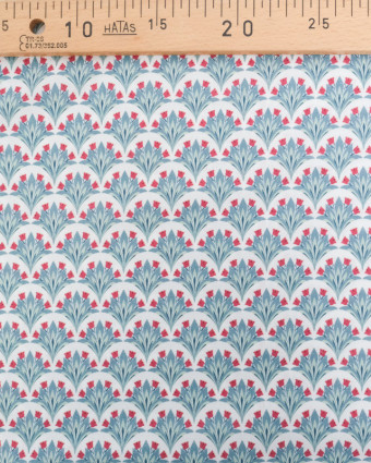 Popeline de Coton Digitale Imprimé Floral Bleu et Rouge - Mercerine