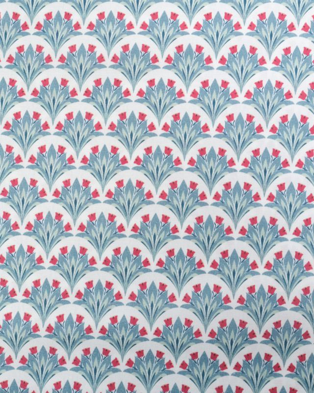 Popeline de Coton Digitale Imprimé Floral Bleu et Rouge - Mercerine
