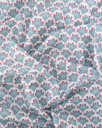 Popeline de Coton Digitale Imprimé Floral Bleu et Rouge - Mercerine