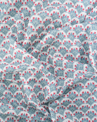 Popeline de Coton Digitale Imprimé Floral Bleu et Rouge - Mercerine