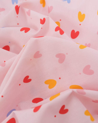 Popeline de Coton Imprimé Digital Mini Cœurs Fond Rose - Mercerine