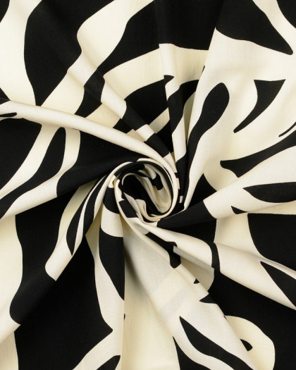 Popeline de Viscose Grand Motif Abstrait Noir - Mercerine
