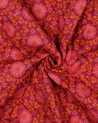 Tissu Matelassé Biface Fleuri Indien et Rayures Bordeaux Fuchsia - Mercerine