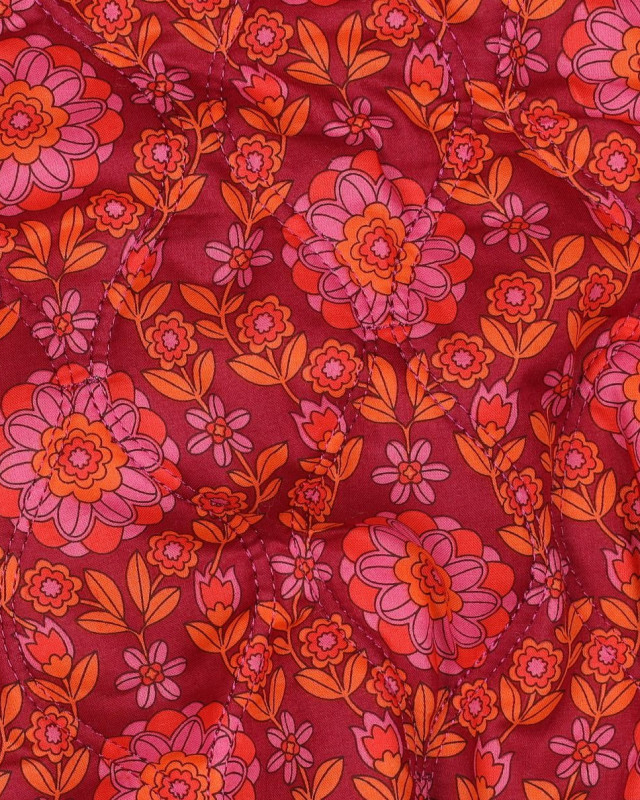 Tissu Matelassé Biface Fleuri Indien et Rayures Bordeaux Fuchsia - Mercerine