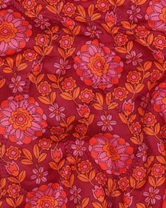 Tissu Matelassé Biface Fleuri Indien et Rayures Bordeaux Fuchsia - Mercerine