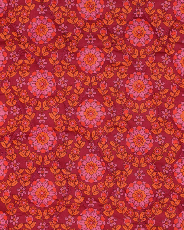 Tissu Matelassé Biface Fleuri Indien et Rayures Bordeaux Fuchsia - Mercerine