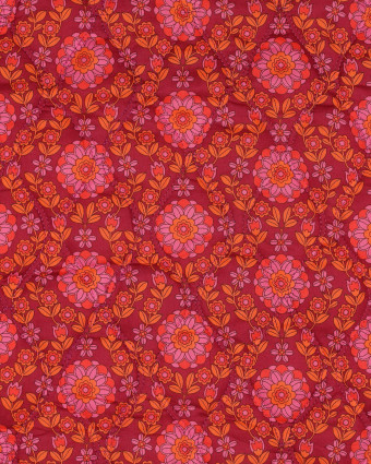 Tissu Matelassé Biface Fleuri Indien et Rayures Bordeaux Fuchsia - Mercerine