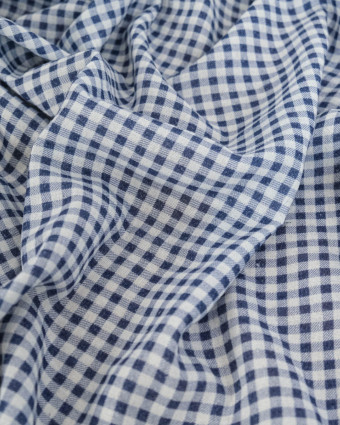 Tissu Double Gaze à Carreaux Bleu Marine