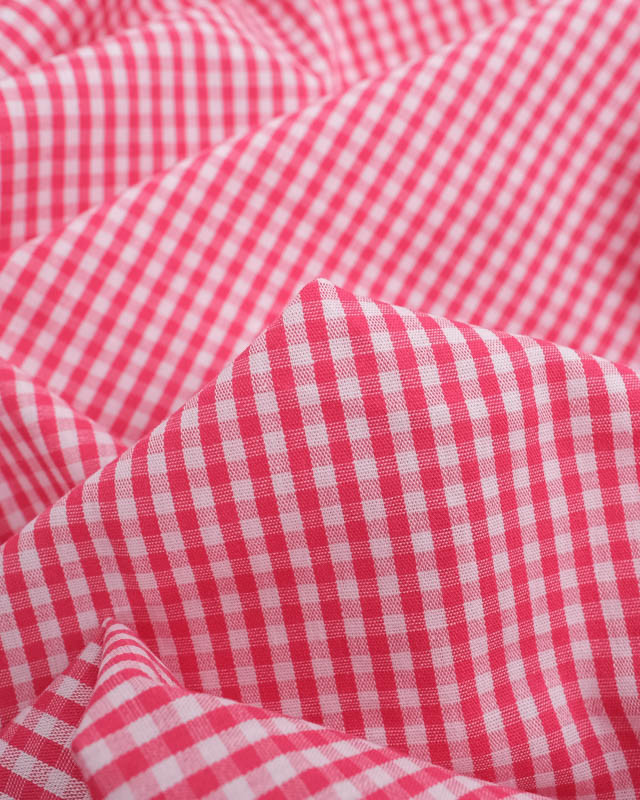 Tissu Coton Vichy Fraise Petits Carreaux- Mercerine