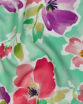 Viscose Ecovero Vert d'Eau Motif Fleuri  - Mercerine