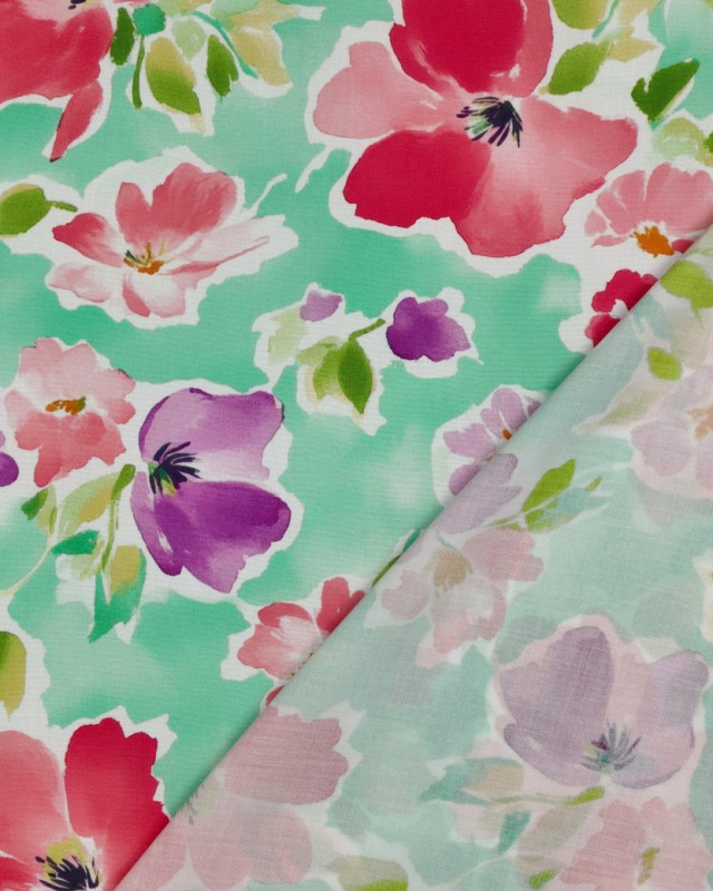 Viscose Ecovero Vert d'Eau Motif Fleuri  - Mercerine