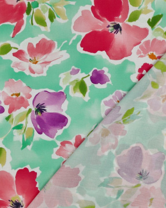 Viscose Ecovero Vert d'Eau Motif Fleuri  - Mercerine