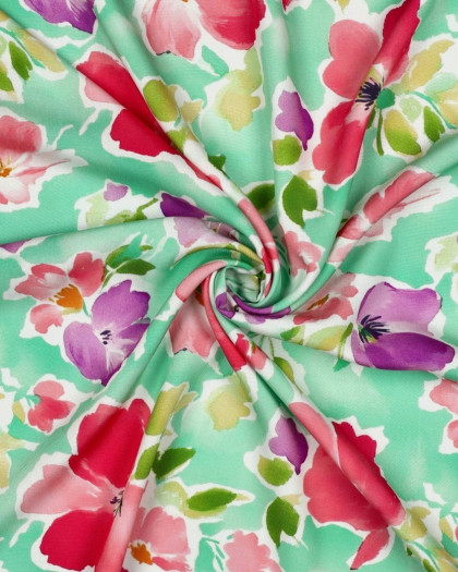 Viscose Ecovero Vert d'Eau Motif Fleuri - Mercerine