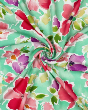 Viscose Ecovero Vert d'Eau Motif Fleuri - Mercerine