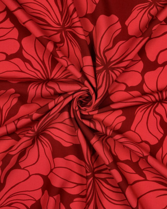 Viscose Imprimé Digital Rouge Motif Fleurs - Mercerine