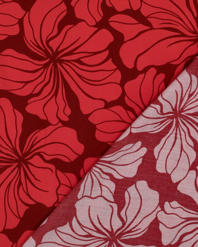 Viscose Imprimé Digital Rouge Motif Fleurs - Mercerine