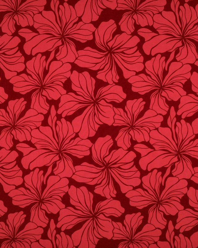 Viscose Imprimé Digital Rouge Motif Fleurs - Mercerine