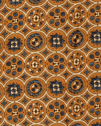 Voile de Coton Esprit Indien Ocre Motif Ethnique Bleu - Mercerine