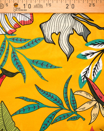 Tissu tropical : viscose imprimée au mètre fond jaune  - Mercerine