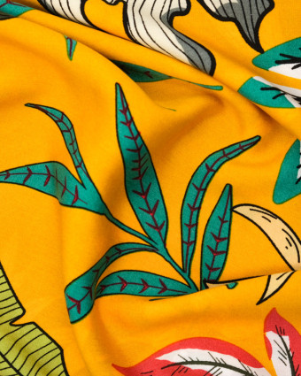 Tissu tropical : viscose imprimée au mètre fond jaune  - Mercerine