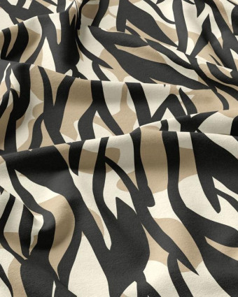 Tissu Viscose Ecru Motif Effet Zébré Noir - Mercerine