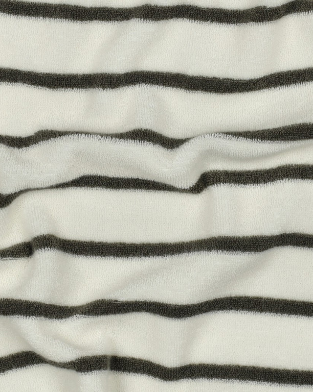 Tissu Jersey Mini Eponge Ecru à Rayures Army - Mercerine