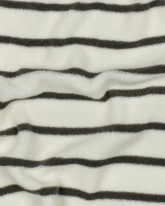 Tissu Jersey Mini Eponge Ecru à Rayures Army - Mercerine