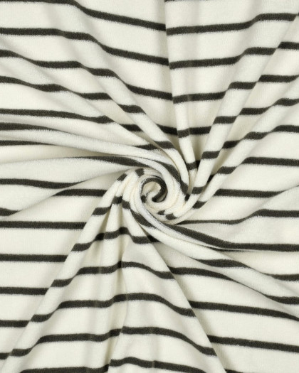 Tissu Coton Mini Eponge Ecru à Rayures Army - Mercerine