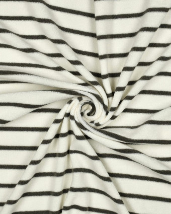Tissu Coton Mini Eponge Ecru à Rayures Army - Mercerine