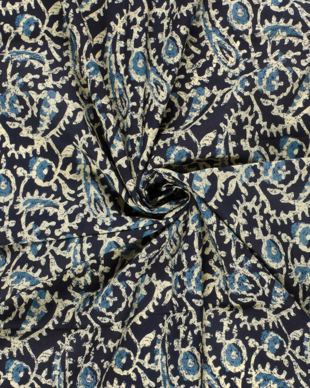 Voile de Coton Esprit Indien Paisley Indigo - Mercerine