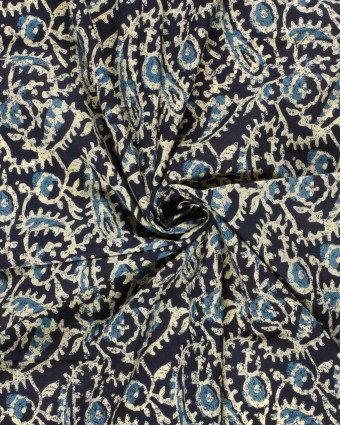 Voile de Coton Esprit Indien Paisley Indigo - Mercerine
