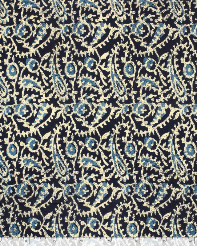 Voile de Coton Esprit Indien Paisley Indigo - Mercerine