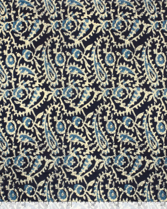 Voile de Coton Esprit Indien Paisley Indigo - Mercerine