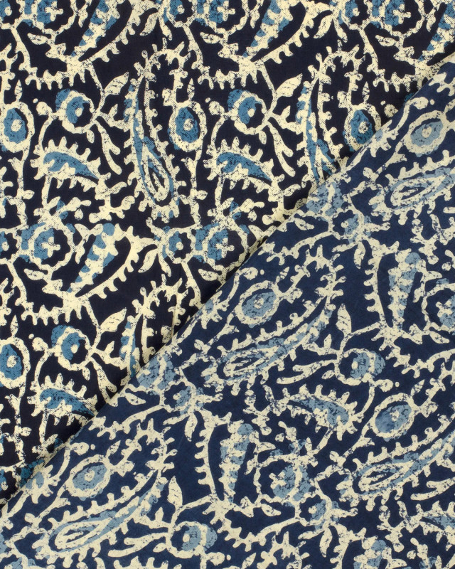 Voile de Coton Esprit Indien Paisley Indigo - Mercerine