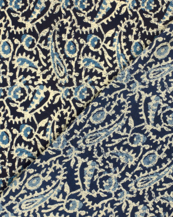 Voile de Coton Esprit Indien Paisley Indigo - Mercerine