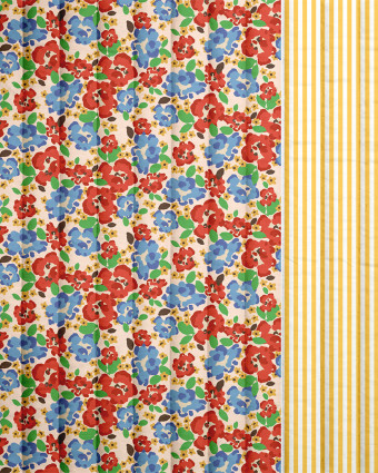 Tissu Matelassé en Coton Fleurs Rouge Bleu - Mercerine