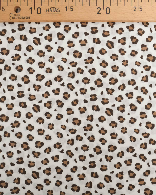 Popeline de Coton Ecrue Motif Petit Léopard Caramel - Mercerine