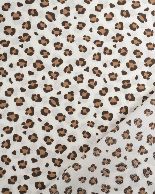 Popeline de Coton Ecrue Motif Petit Léopard Caramel - Mercerine